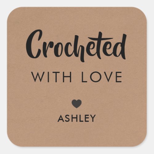 Crocheted with Love Handmade Gift Tag Kraft Square Sticker