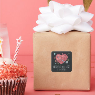 Crocheted with Love Handmade Yarn Heart  Square Sticker