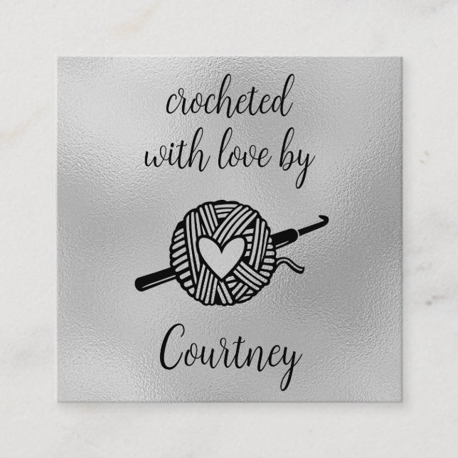 Crocheted With Love Square Business Card (Front)
