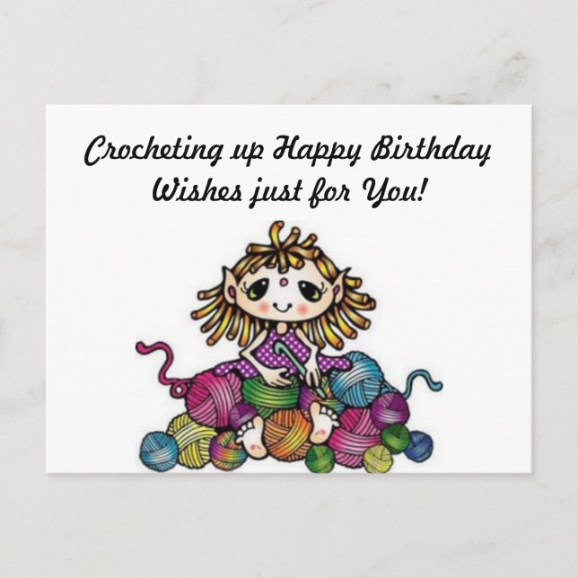 Crocheting Birthday Wishes Postcard (Front)
