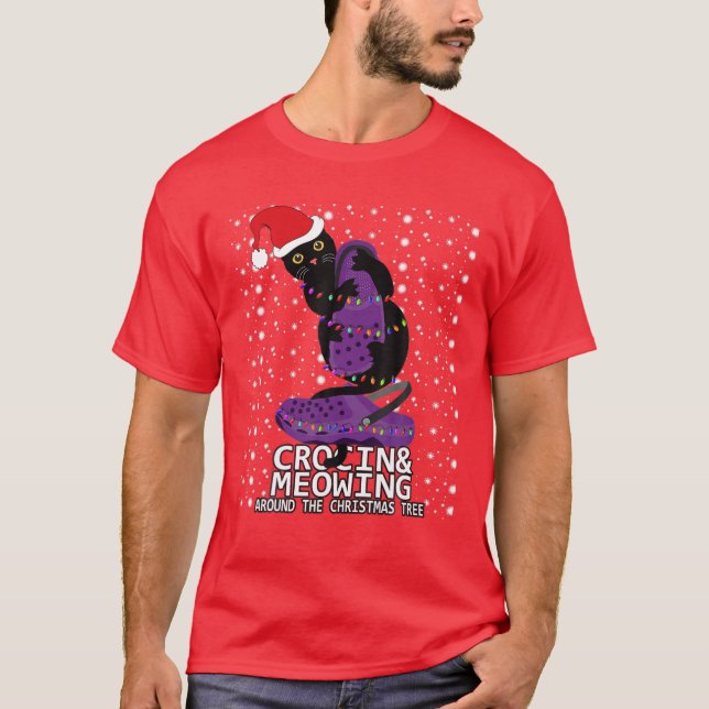 Crocin And Meowing Around The Christmas Tree Funny T-Shirt (Front)