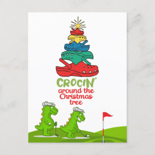 Crocin Around the Christmas Tree Crocodile golfer  Postcard