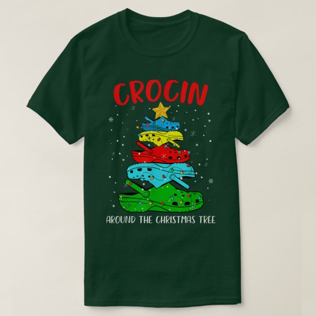 Crocin Around The Christmas Tree Pajama Funny Xmas T-Shirt (Design Front)