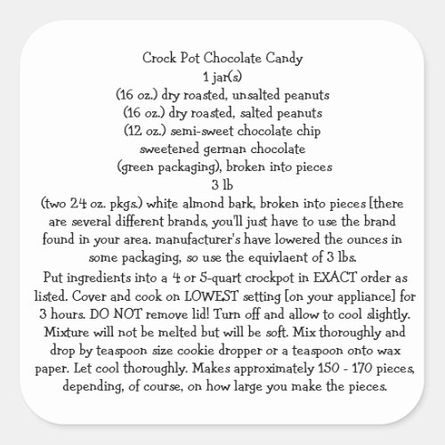 CROCK POT CHOC CANDY STICKERS RECIPE