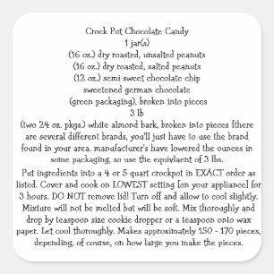 CROCK POT CHOC. CANDY STICKERS RECIPE