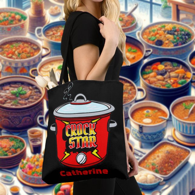 Crock Star Crock Pot  Personalized Tote Bag (Crock Star Collection - Tote Bag with Custom Name)