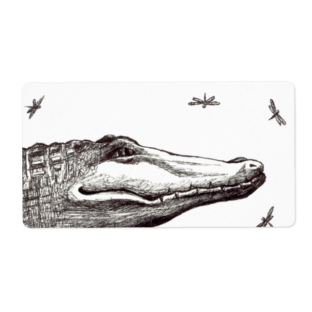 Crocodile alligator dragonflies fun art drawing label (Front)