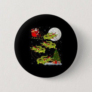 Crocodile Alligators Santa Sleigh Flying Funny Chr Button