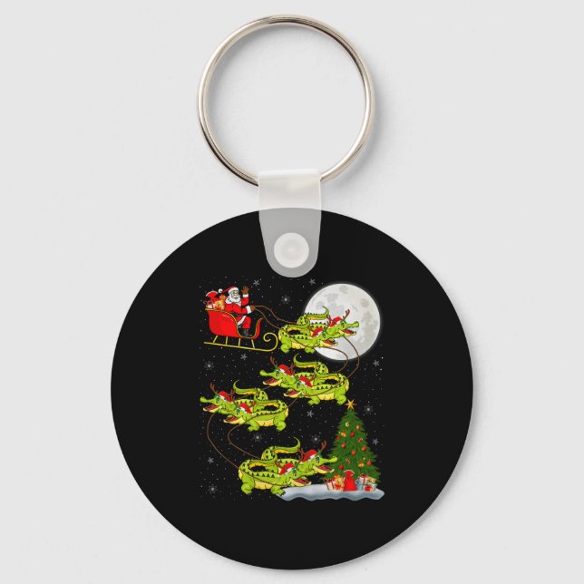 Crocodile Alligators Santa Sleigh Flying Funny Chr Keychain (Front)