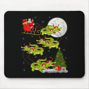 Crocodile Alligators Santa Sleigh Flying Funny Chr Mouse Pad