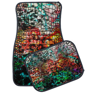 Crocodile and leopard pattern with colorful abstra car floor mat