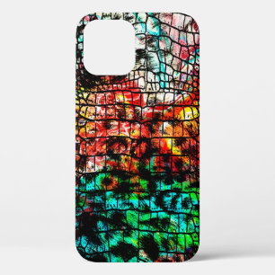 Crocodile and leopard pattern with colorful abstra iPhone 12 case