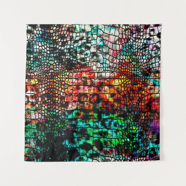 Crocodile and leopard pattern with colorful abstra tapestry (Front)