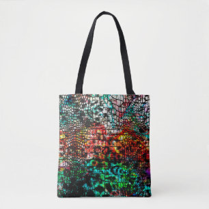 Crocodile and leopard pattern with colorful abstra tote bag