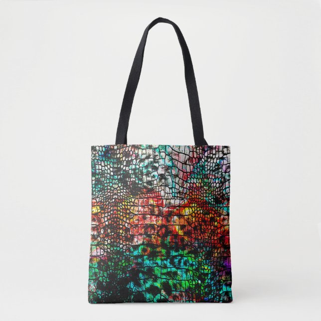 Crocodile and leopard pattern with colorful abstra tote bag (Front)