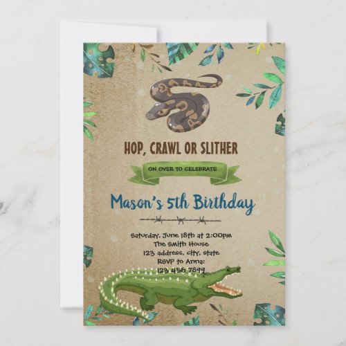 Crocodile and snake party invitation