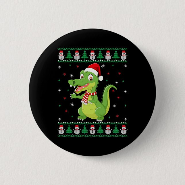 Crocodile Animal Matching Family Ugly Christmas Sw Button (Front)