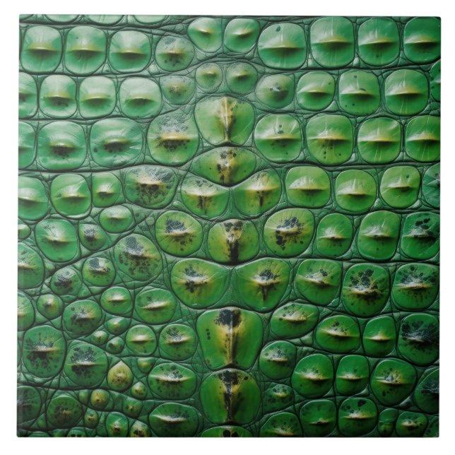 crocodile animal skin texture green scale wild rep ceramic tile (Front)