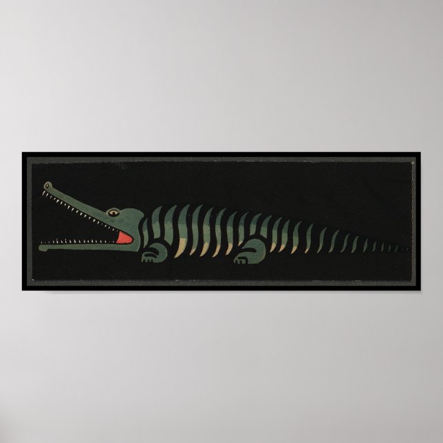 Crocodile - Antiquarian Colorful Book Illustration Poster (Front)