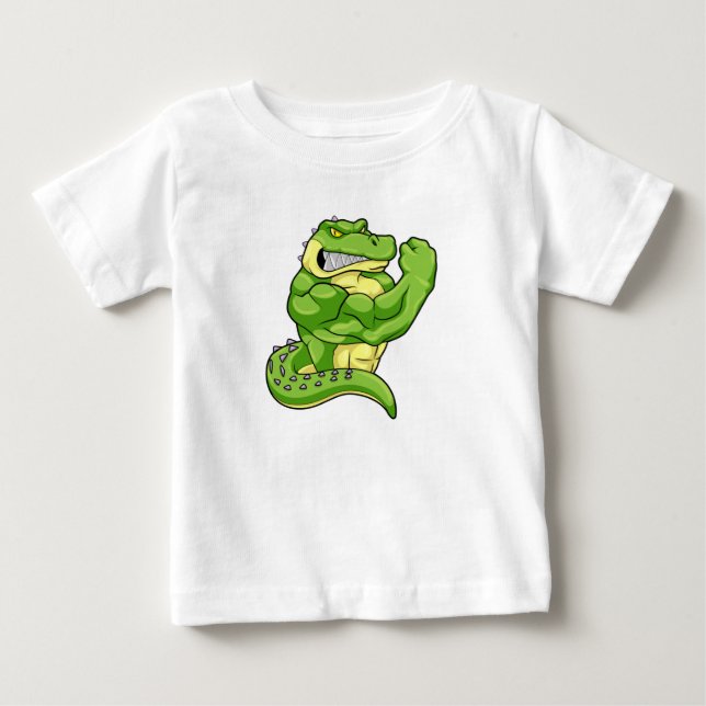 Crocodile as Bodybuilder & big Muscles Baby T-Shirt (Front)