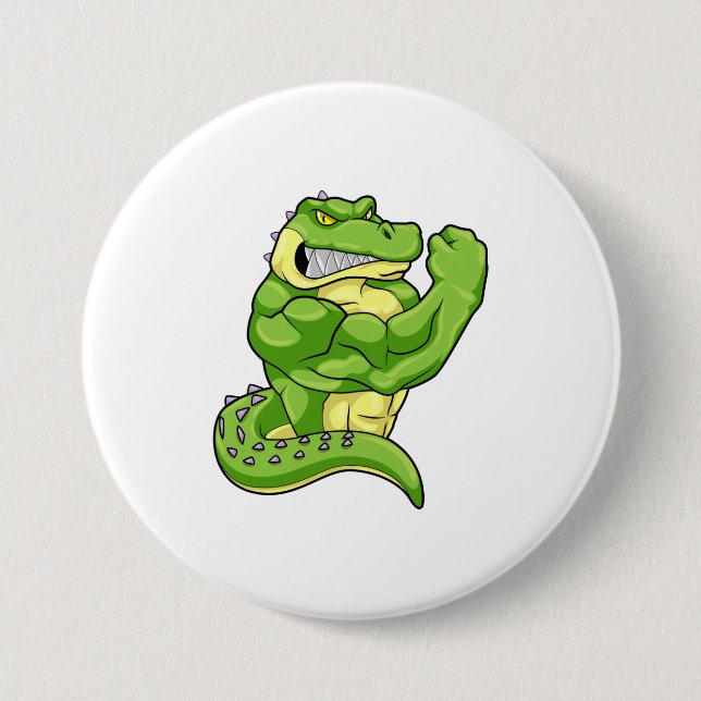 Crocodile as Bodybuilder & big Muscles Button (Front)