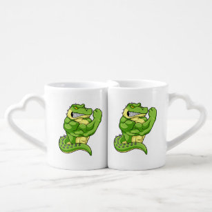 Crocodile as Bodybuilder & big Muscles Coffee Mug Set