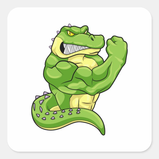 Crocodile as Bodybuilder & big Muscles Square Sticker (Front)