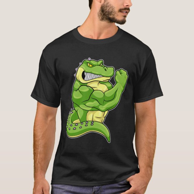 Crocodile as Bodybuilder & big Muscles T-Shirt (Front)