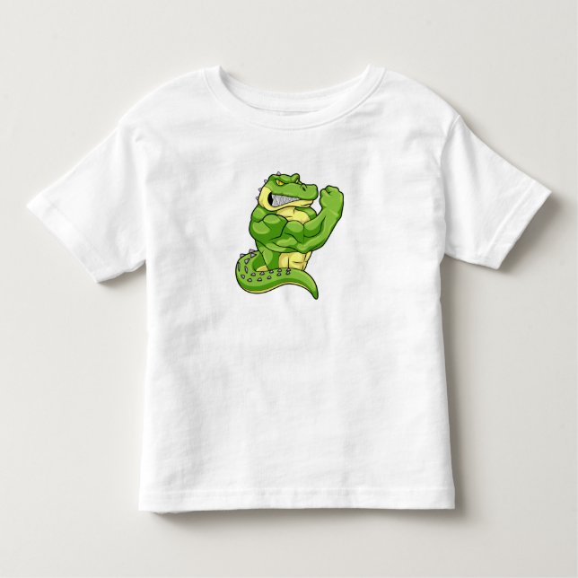 Crocodile as Bodybuilder & big Muscles Toddler T-shirt (Front)