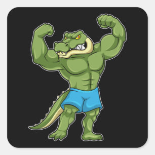 Crocodile as Bodybuilder extreme Square Sticker