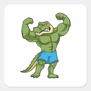 Crocodile as Bodybuilder extreme Square Sticker