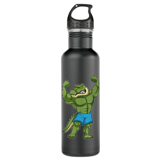 Crocodile as Bodybuilder extreme Stainless Steel Water Bottle (Front)
