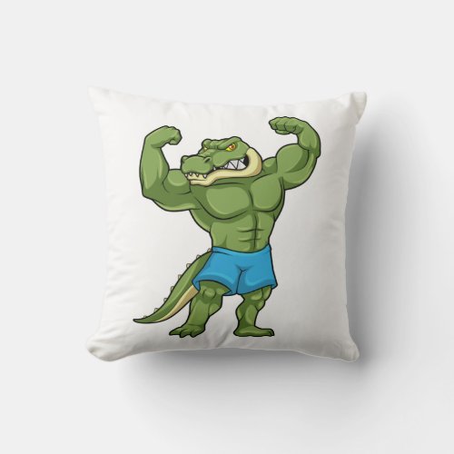 Crocodile as Bodybuilder extreme Throw Pillow