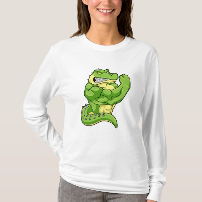 Crocodile as Bodybuilder with big Muscles T-Shirt (Front)
