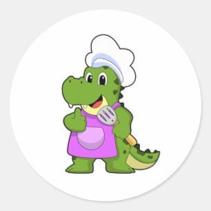 Crocodile as Cook with Spatula Classic Round Sticker