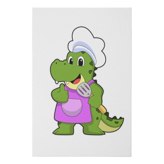 Crocodile as Cook with Spatula Faux Canvas Print (Front)