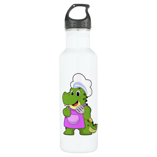 Crocodile as Cook with Spatula Stainless Steel Water Bottle (Front)