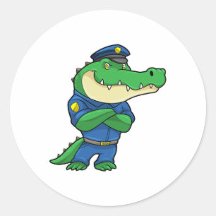 Crocodile as Police officer with Police uniform Classic Round Sticker