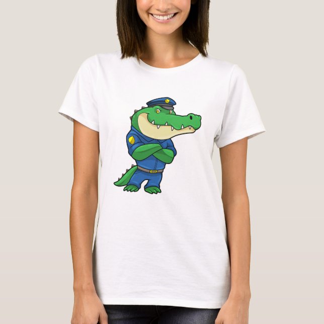 Crocodile as Police officer with Police uniform T-Shirt (Front)
