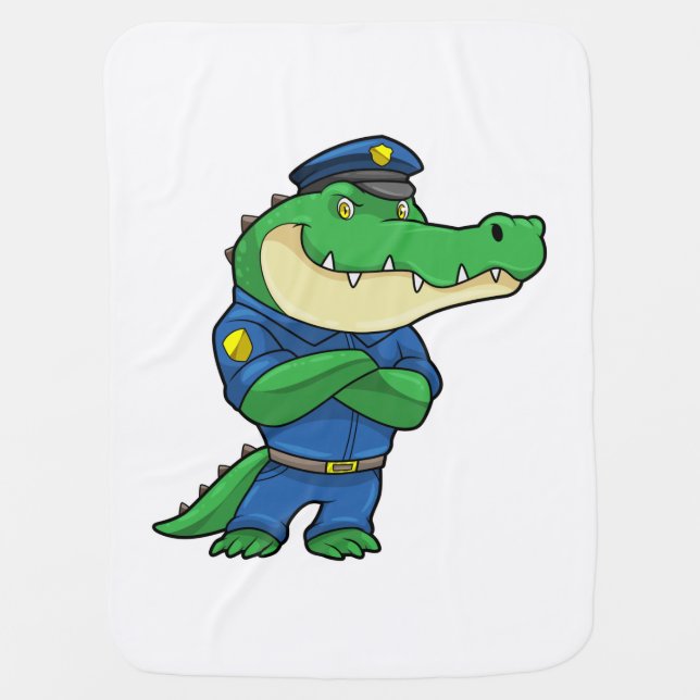 Crocodile as Police officer with Uniform Baby Blanket (Front)