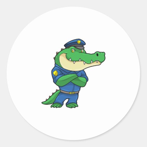 Crocodile as Police officer with Uniform Classic Round Sticker