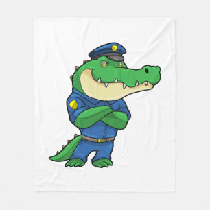 Crocodile as Police officer with Uniform Fleece Blanket