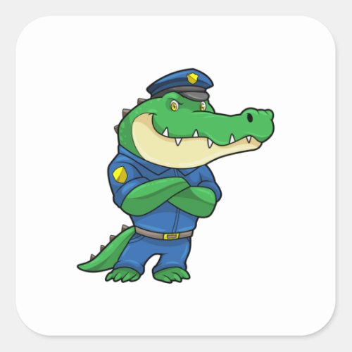 Crocodile as Police officer with Uniform Square Sticker