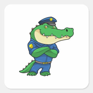 Crocodile as Police officer with Uniform Square Sticker