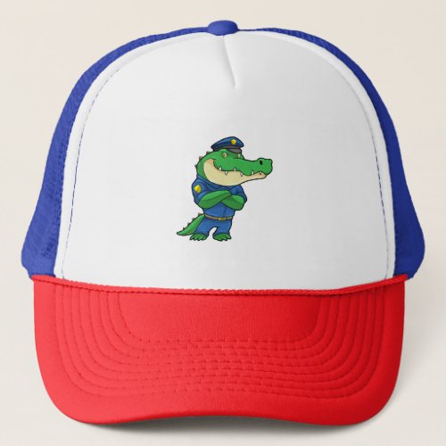 Crocodile as Police officer with Uniform Trucker Hat