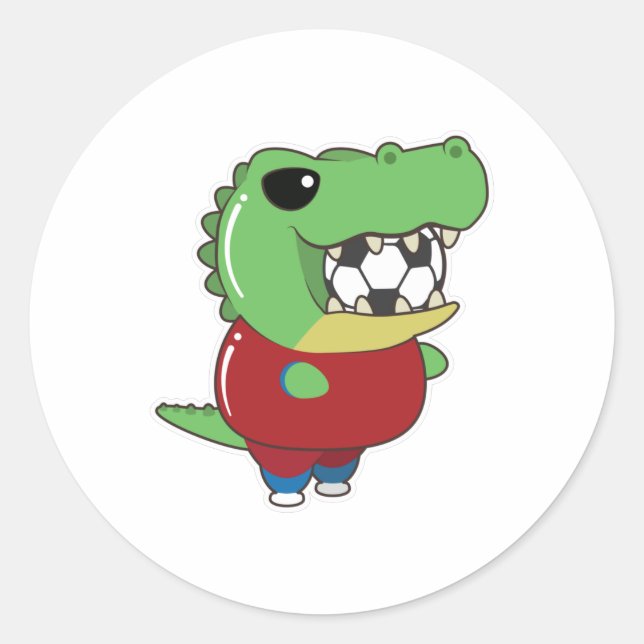 Crocodile as Soccer player with Soccer ball Classic Round Sticker (Front)