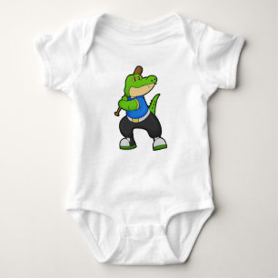 Crocodile at Baseball with Baseball bat Baby Bodysuit