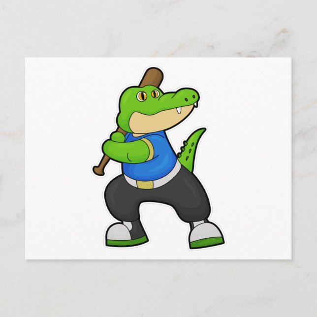 Crocodile at Baseball with Baseball bat Postcard (Front)