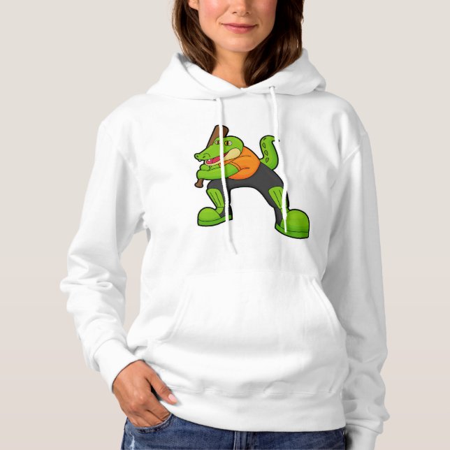 Crocodile at Cricket with Cricket bat Hoodie (Front)