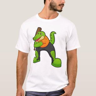 Crocodile at Cricket with Cricket bat T-Shirt